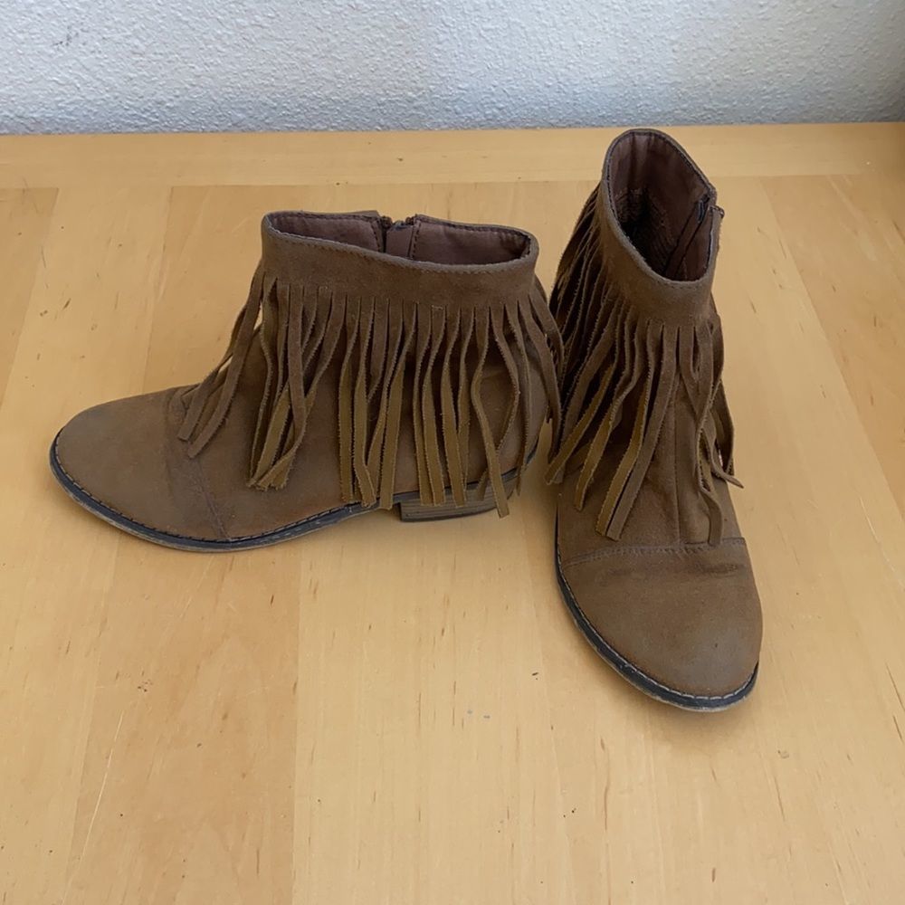 Suede Fringe Brown Booties